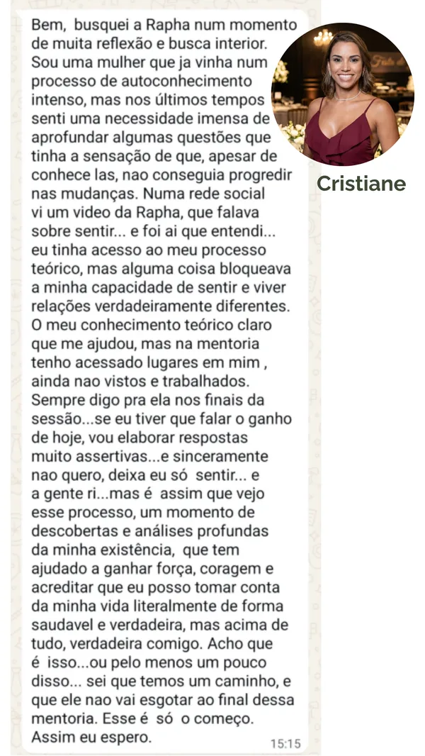 Depoimento Cristiane - mentorada Rapha Saar